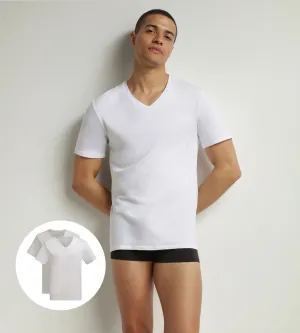 Lot de 2 t-shirts homme en coton bio Blanc Gris à col V Dim Good