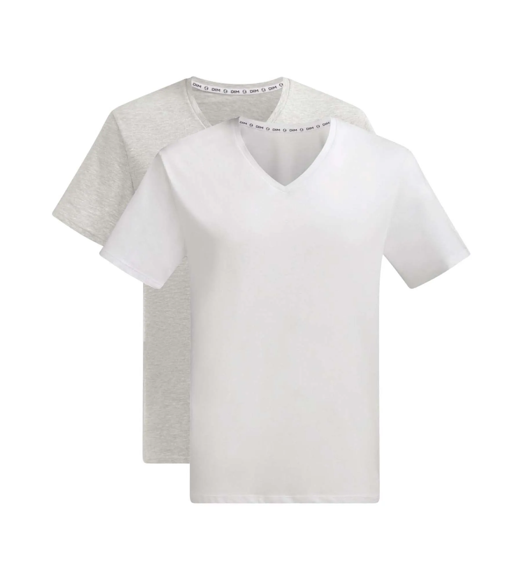 Lot de 2 t-shirts homme en coton bio Blanc Gris à col V Dim Good