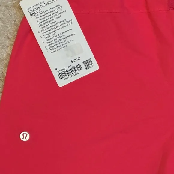 Lululemon NWT License to Train High-Rise Short 4&quot;