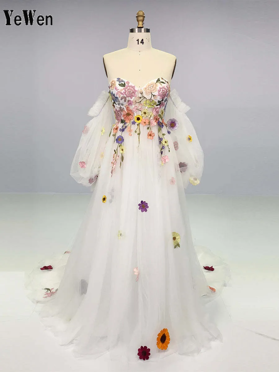 Luxury Embroidery Lace Princess Tulle Wedding Dress Fancy Photo Shoots Gowns YEWEN YW220817