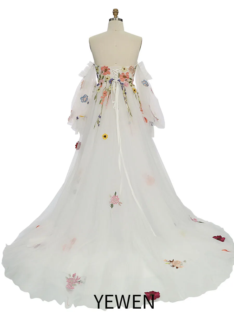 Luxury Embroidery Lace Princess Tulle Wedding Dress Fancy Photo Shoots Gowns YEWEN YW220817