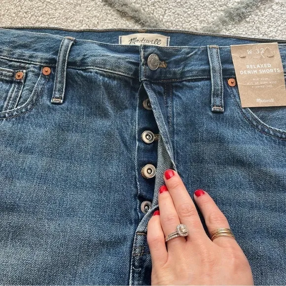 Madewell denim shorts relaxed fit button fly mid rise cut offs 16 new