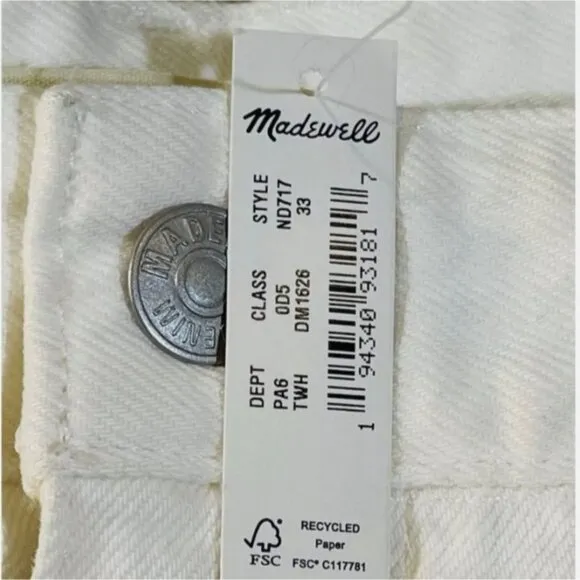 Madewell Relaxed Denim Shorts Tile White Size 33