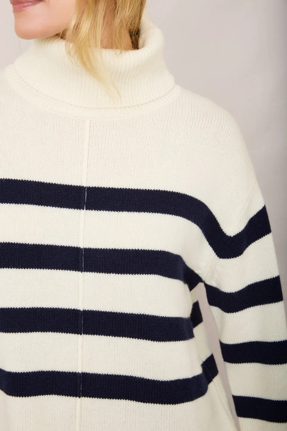 Mae Roll Neck Jumper - Ivory/Midnight Stripe