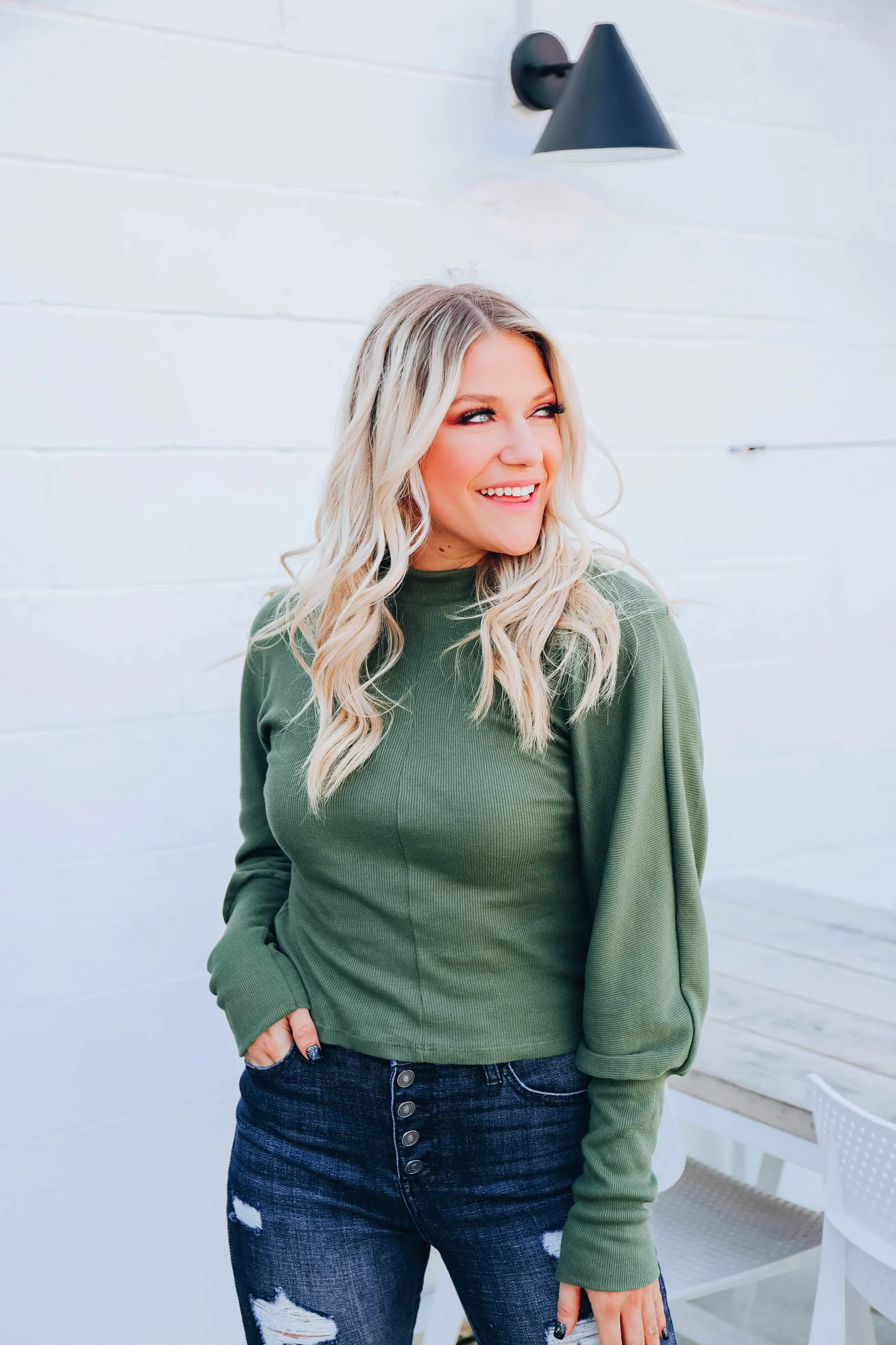 Mallory Mock Neck Crop Top - Olive