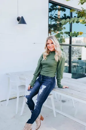 Mallory Mock Neck Crop Top - Olive