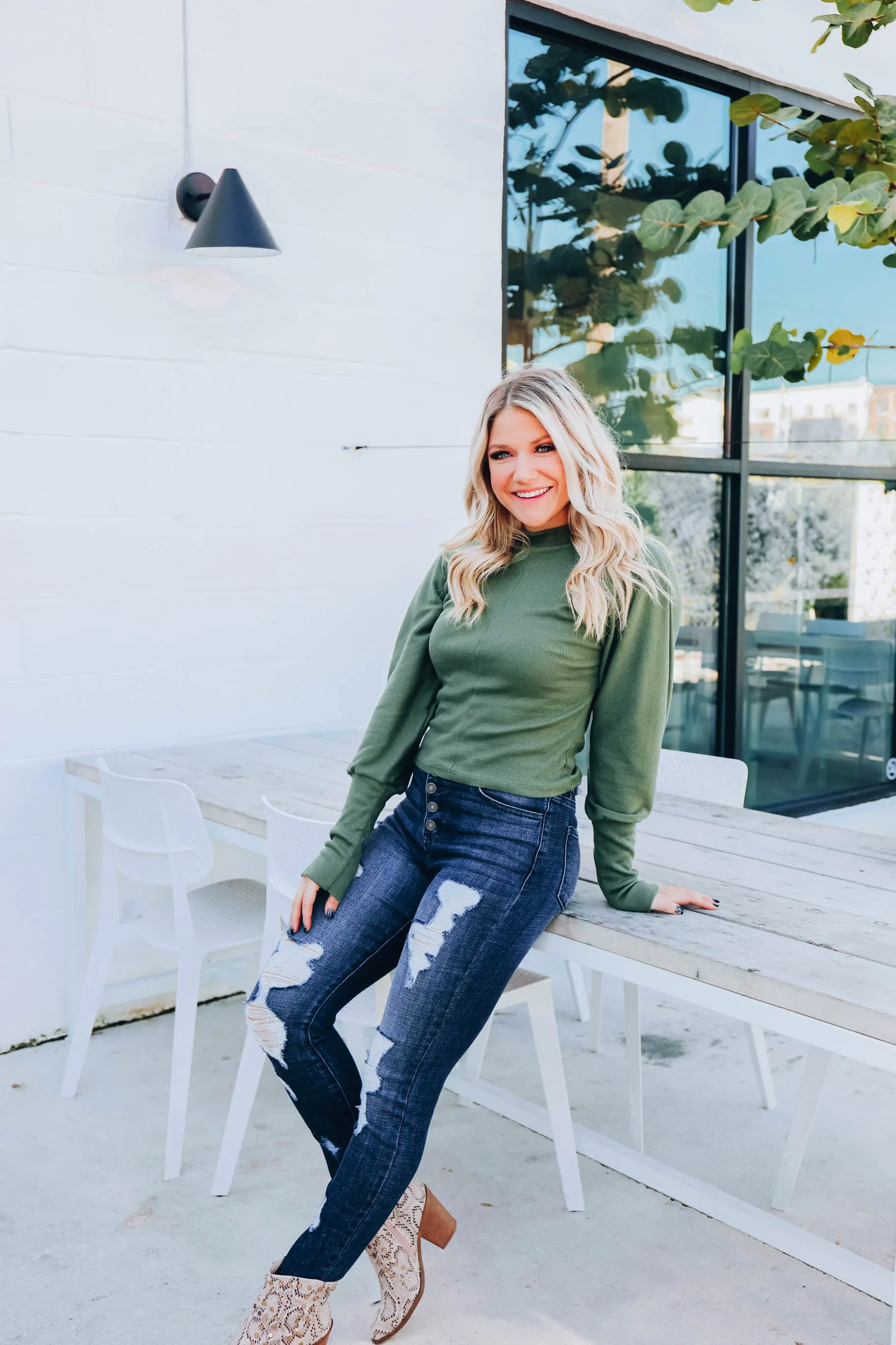 Mallory Mock Neck Crop Top - Olive