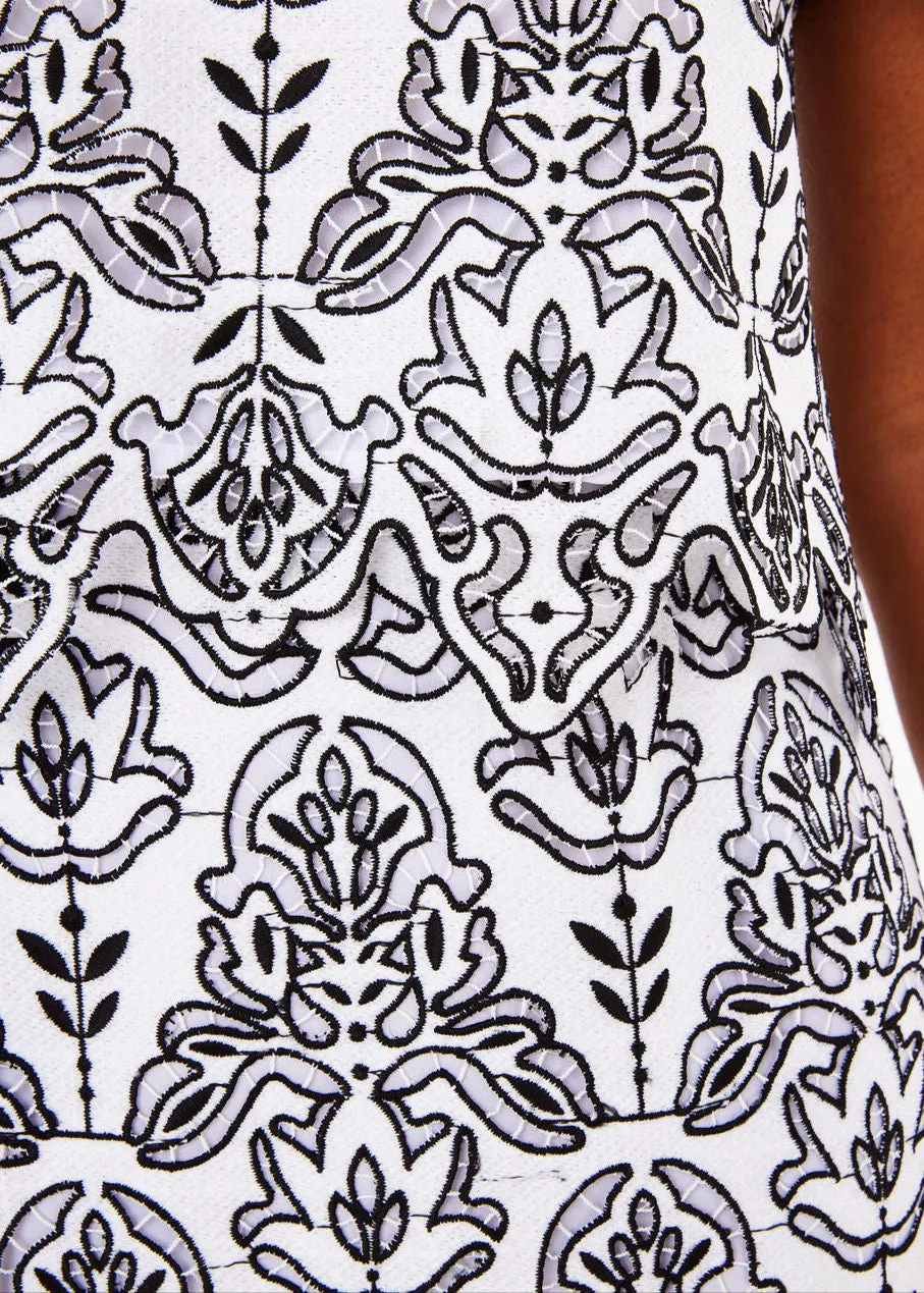 Marty Crop Top Black & White Ironwork Geo Lace