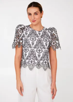 Marty Crop Top Black & White Ironwork Geo Lace
