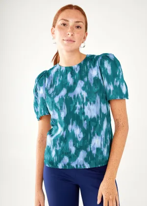 Marty Top Teal Ikat Chiffon