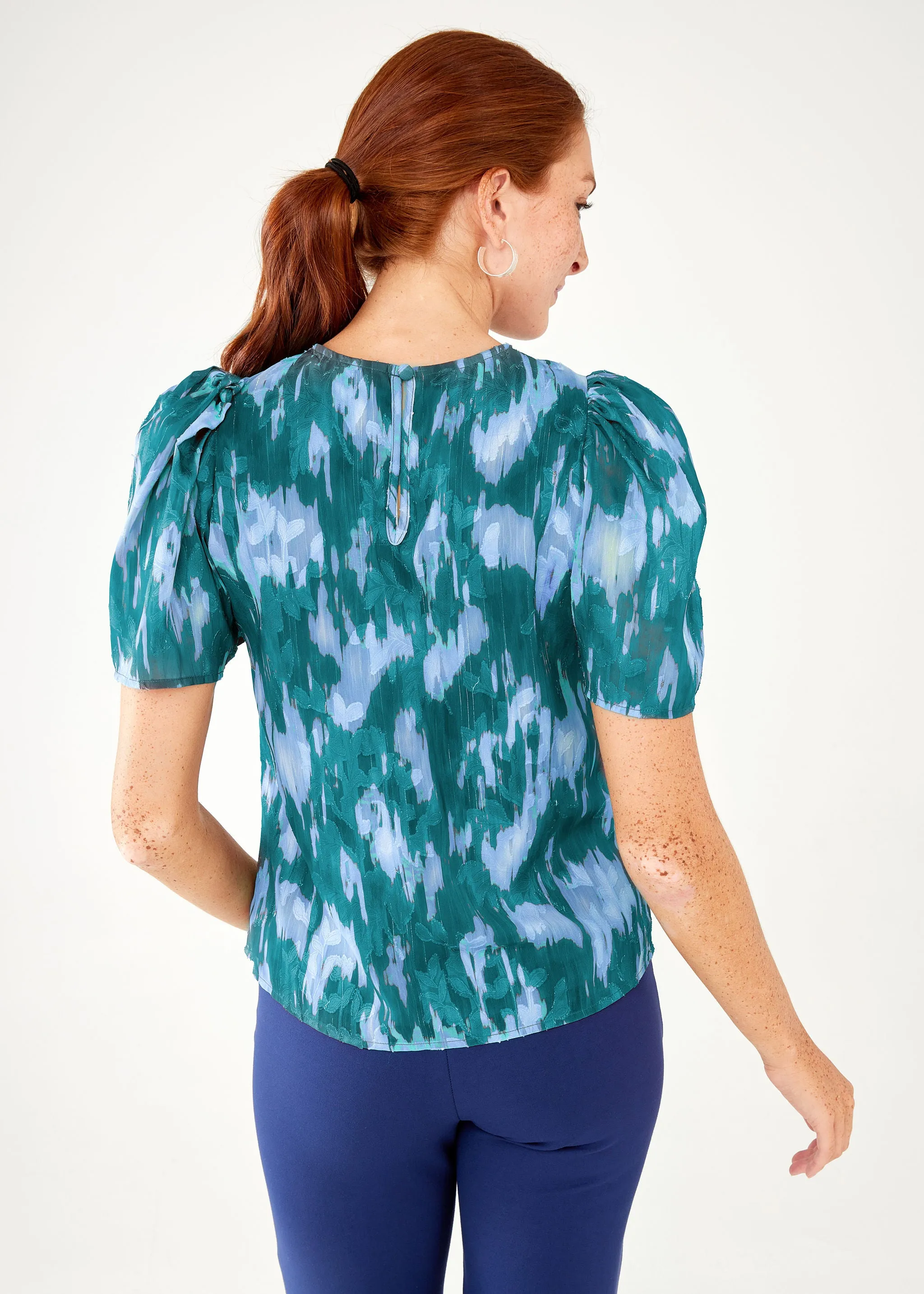 Marty Top Teal Ikat Chiffon