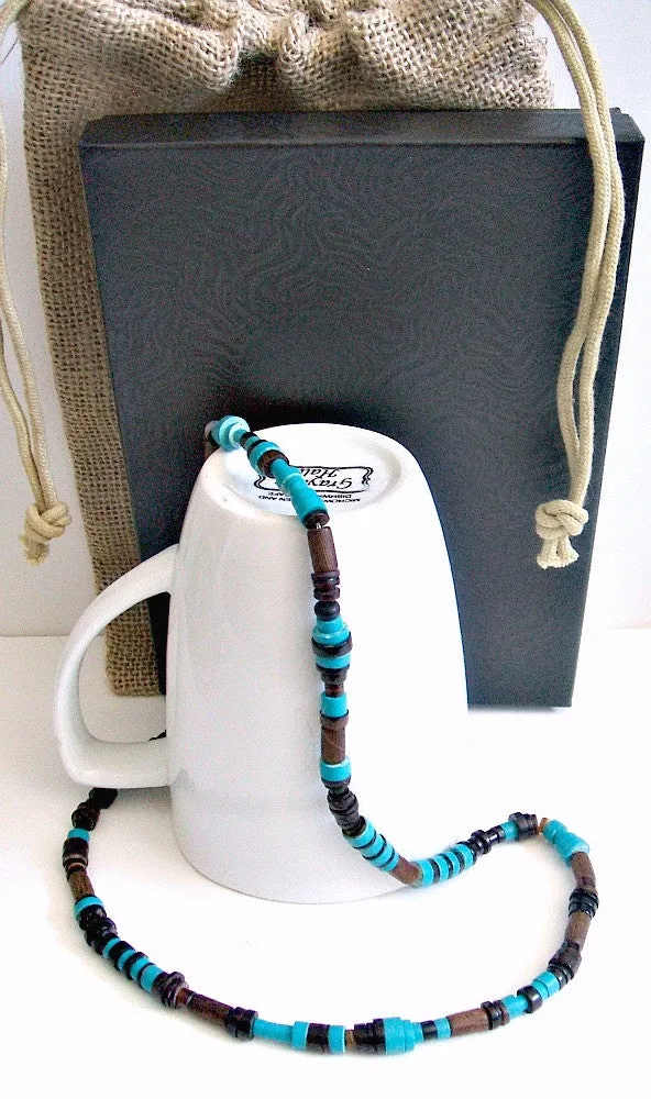 Men's Blue Beaded Stretch Necklace