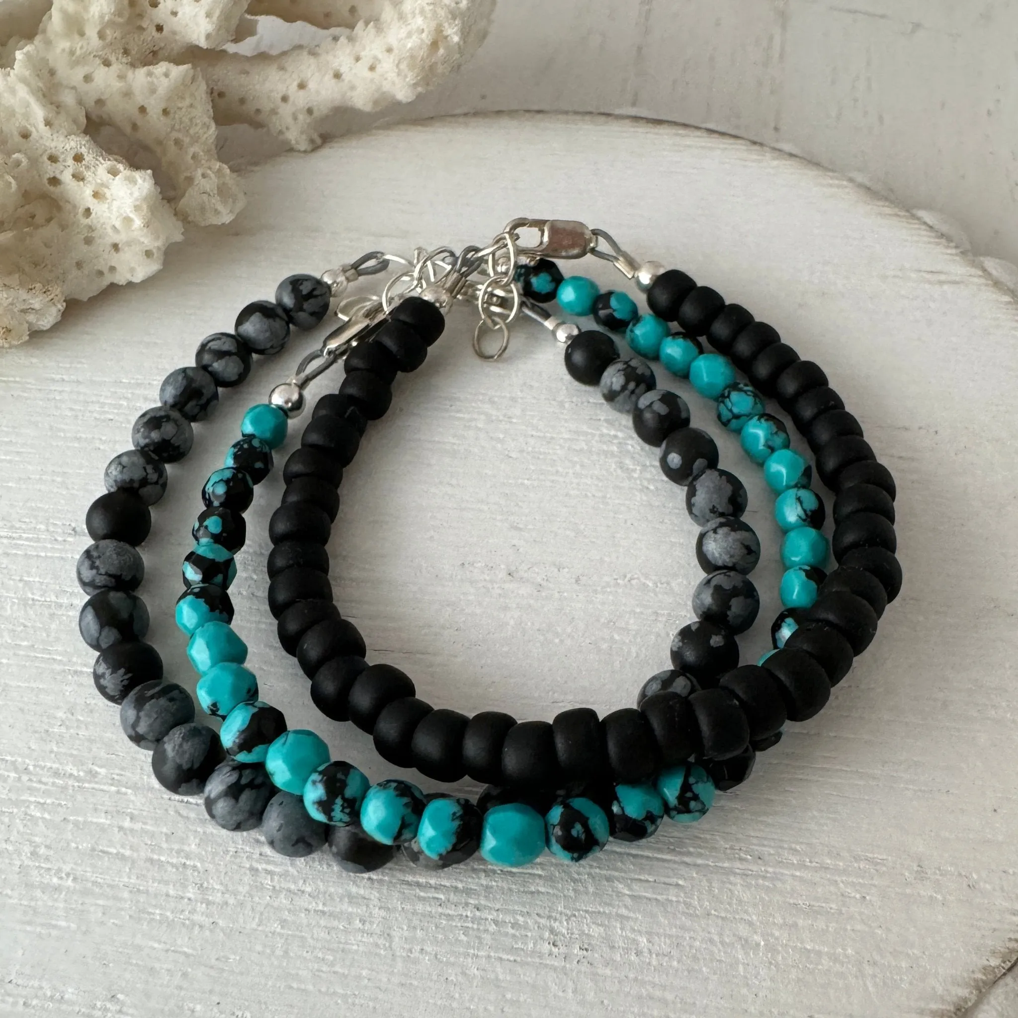 Micro Collab Natural Stone and Coconut Bead Bracelet Set - 3pc Set or Each
