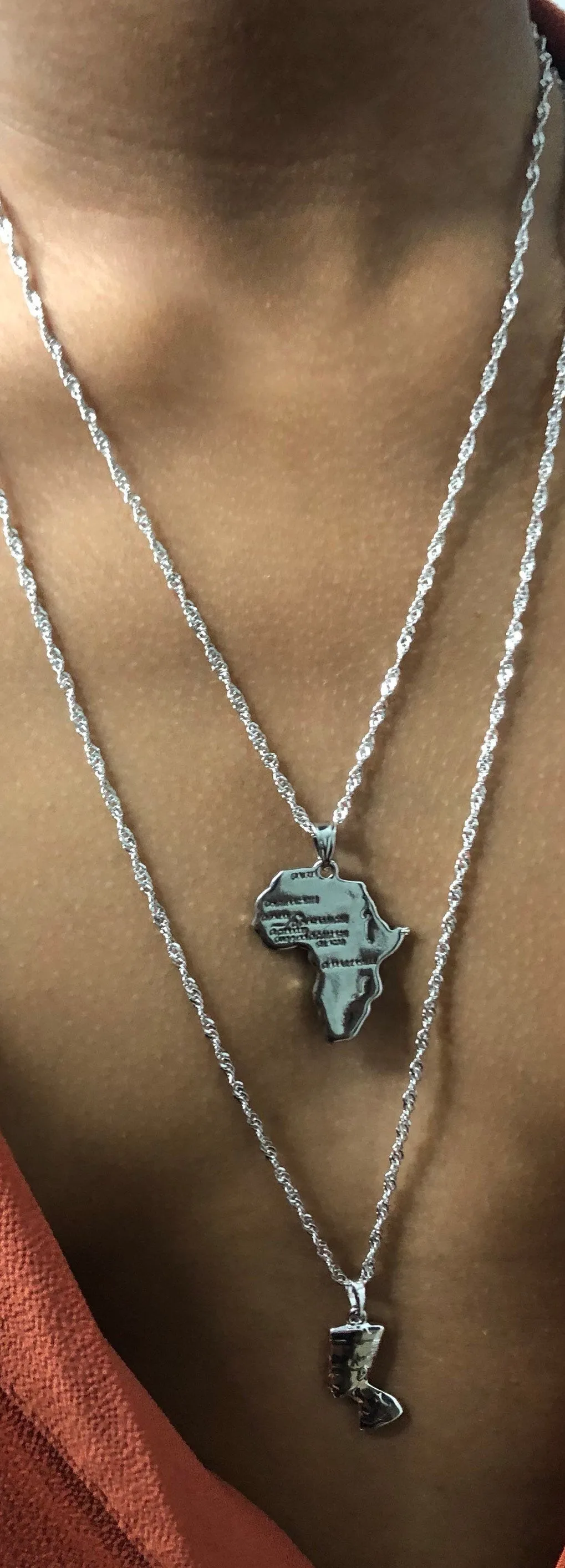 Mini Nefertiti and mini africa necklace SET silver, nefertiti necklace , nefertit pendant , silver africa map mini necklace charm