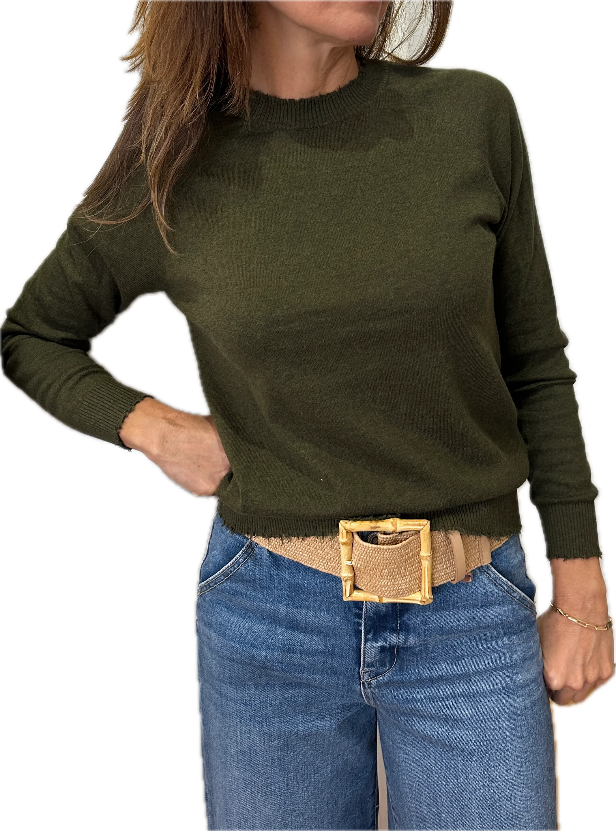 Minnie Rose Cotton Frayed Edge Crew