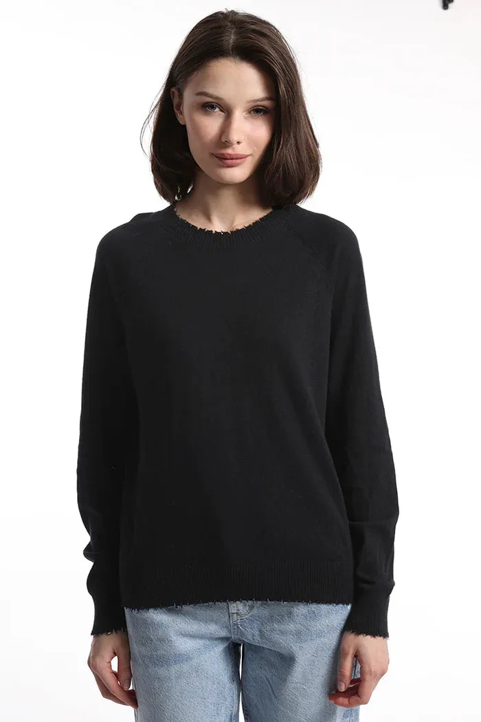 Minnie Rose Cotton Frayed Edge Crew