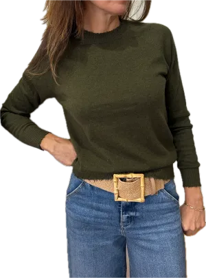 Minnie Rose Cotton Frayed Edge Crew