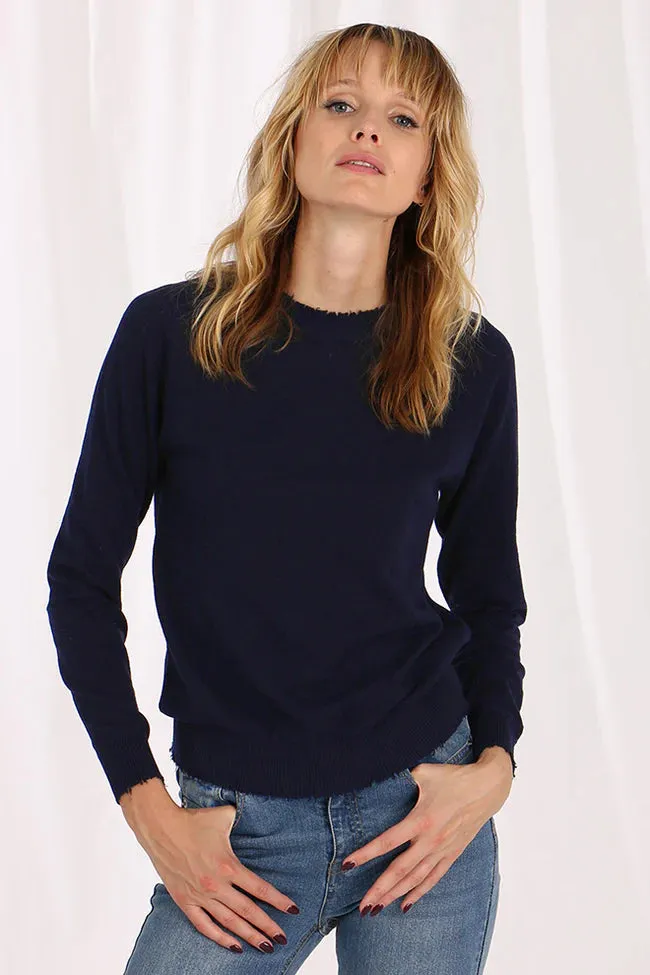 Minnie Rose Cotton Frayed Edge Crew