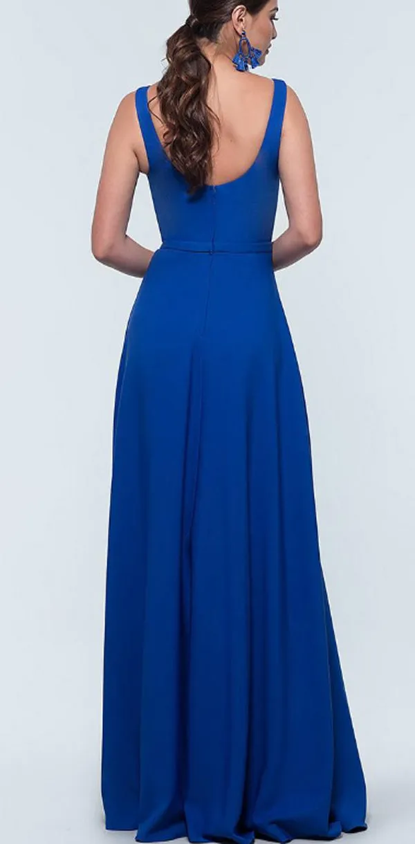 Mismatched Blue Simple Satin Floor-length Modest Inexpensive Bridesmaid Dresses, WG411