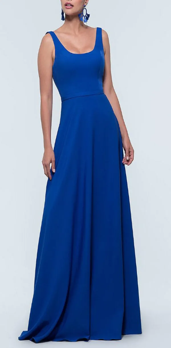 Mismatched Blue Simple Satin Floor-length Modest Inexpensive Bridesmaid Dresses, WG411