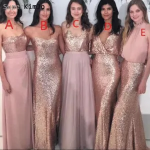 mismatched rose pink bridesmaid dresses long cheap sequin custom wedding party dresses 2020
