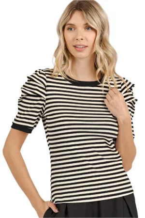 Mittoshop Striped Round Neck Puff Sleeve T-Shirt