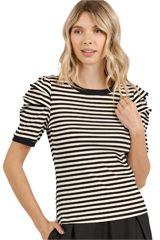 Mittoshop Striped Round Neck Puff Sleeve T-Shirt