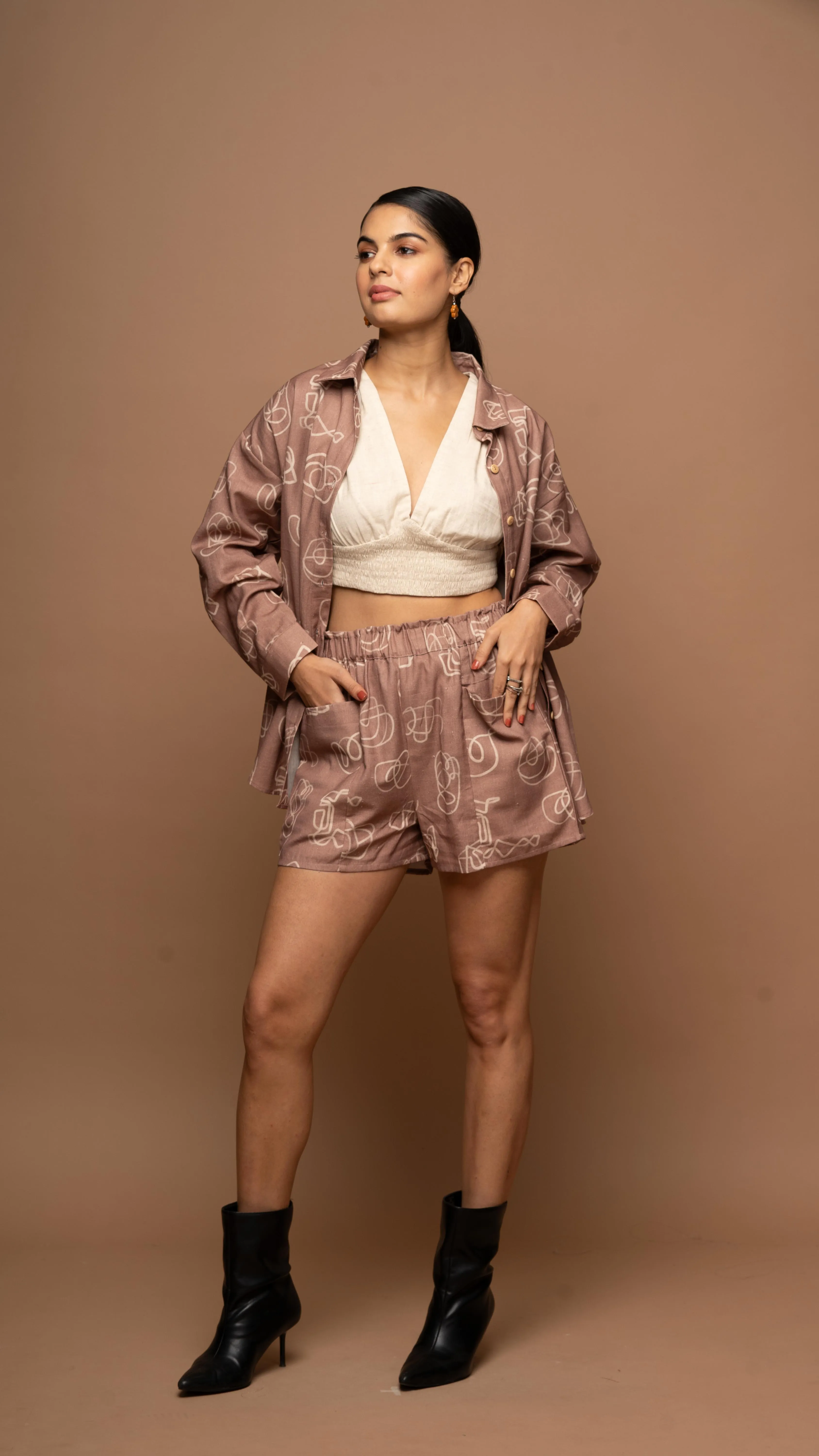 Mocha Mirage Co-ord Shorts Set in And I dream more Pattern