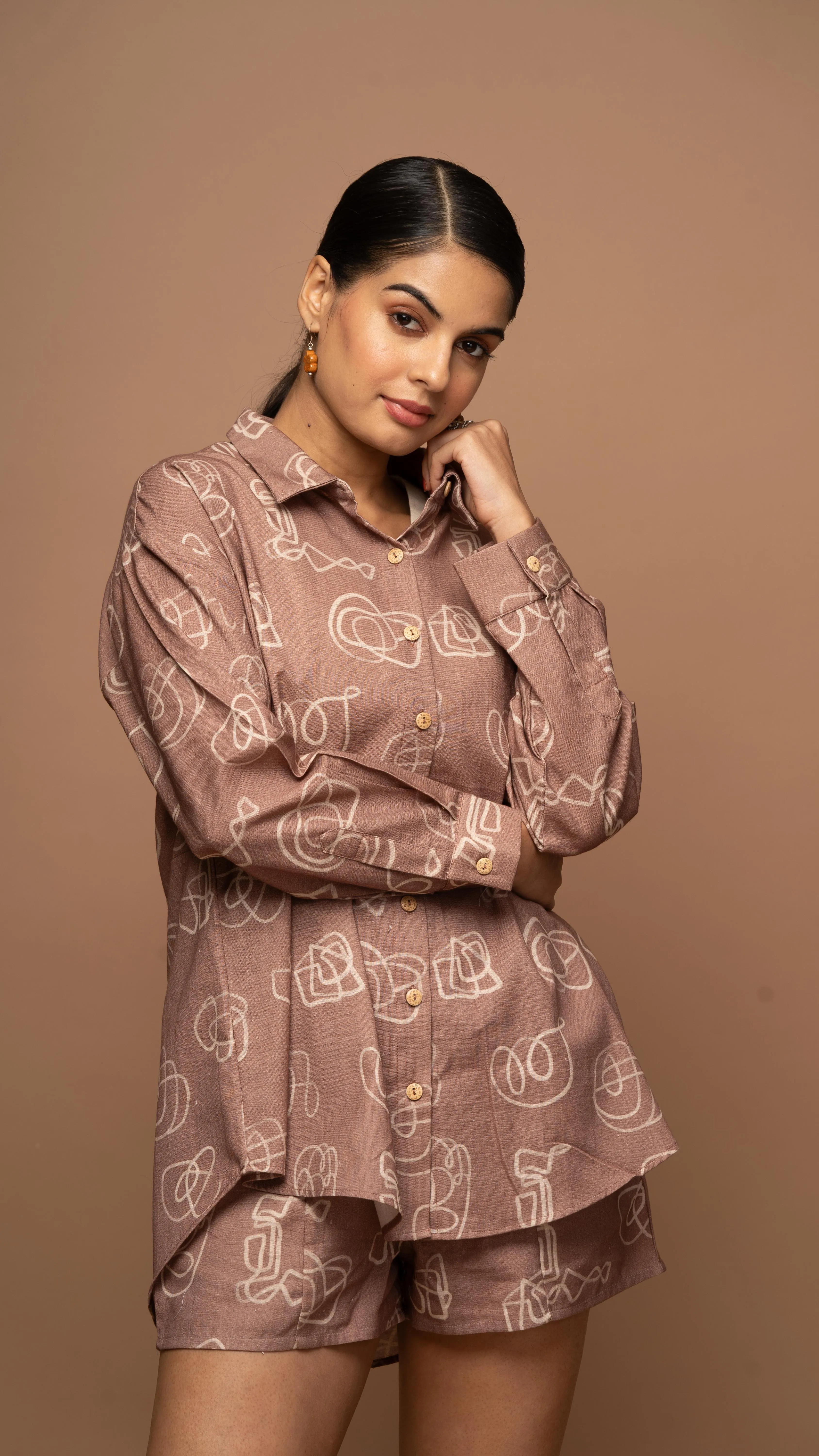 Mocha Mirage Co-ord Shorts Set in And I dream more Pattern