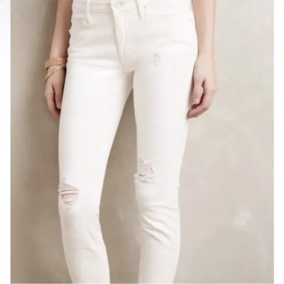 Mother The Looker 25 0 Stayin' Rowdy Distressed White Jeans Denim Skinny
