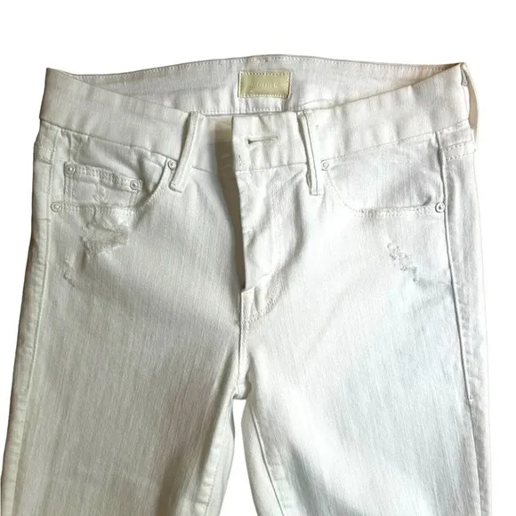 Mother The Looker 25 0 Stayin' Rowdy Distressed White Jeans Denim Skinny