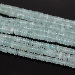 Natural Blue Aquamarine Smooth Wheel Loose Gemstone Spacer Bead 16" 5mm