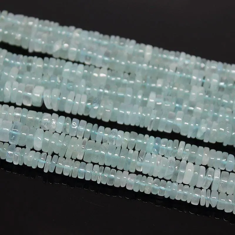 Natural Blue Aquamarine Smooth Wheel Loose Gemstone Spacer Bead 16" 5mm