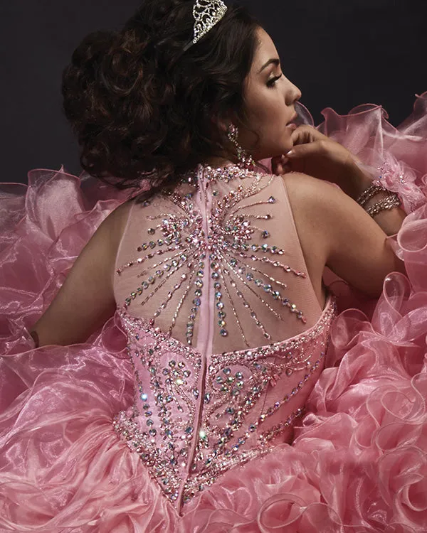 Navy Blue Organza Quinceanera Dress Beaded Jewel Puffy Ruffles Ball Gown vestidos de quinceañera