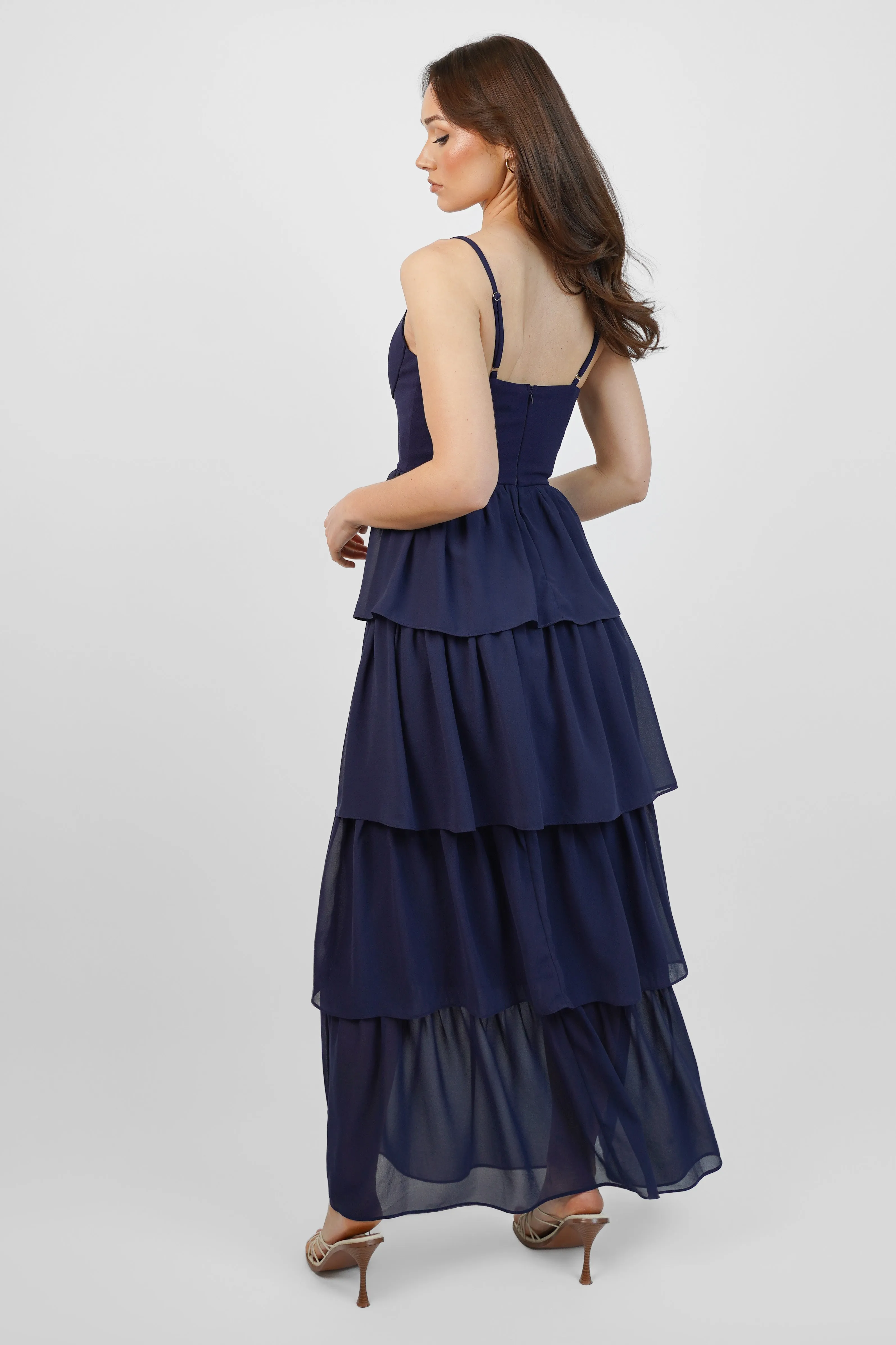 Navy Chiffon Tiered Maxi Dress
