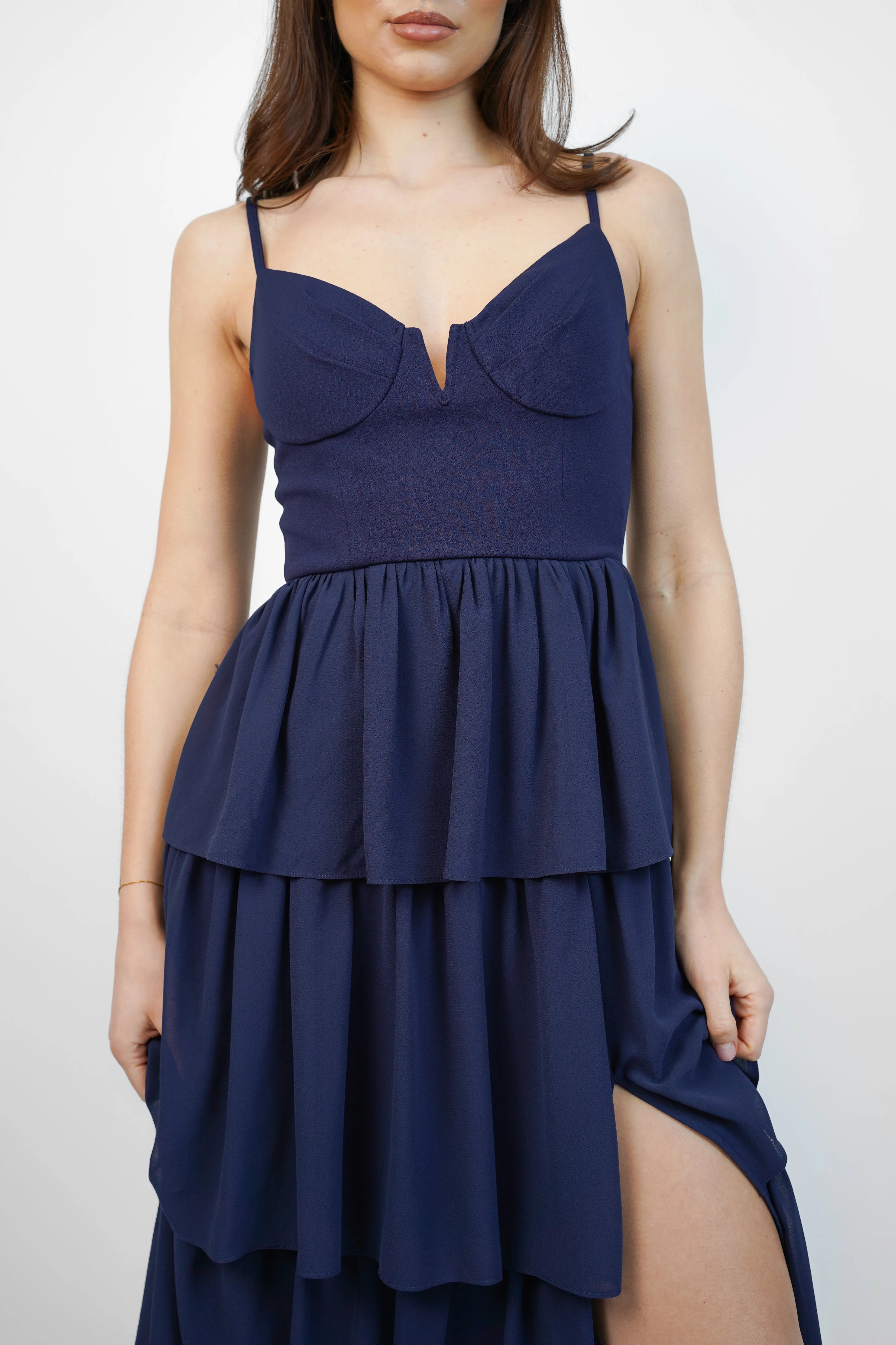 Navy Chiffon Tiered Maxi Dress
