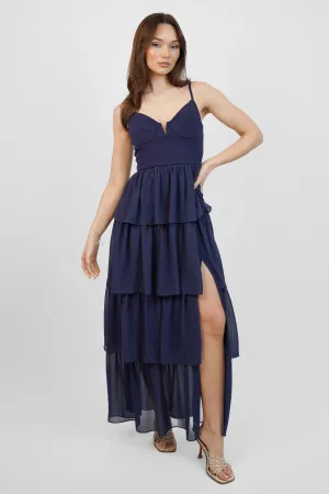 Navy Chiffon Tiered Maxi Dress