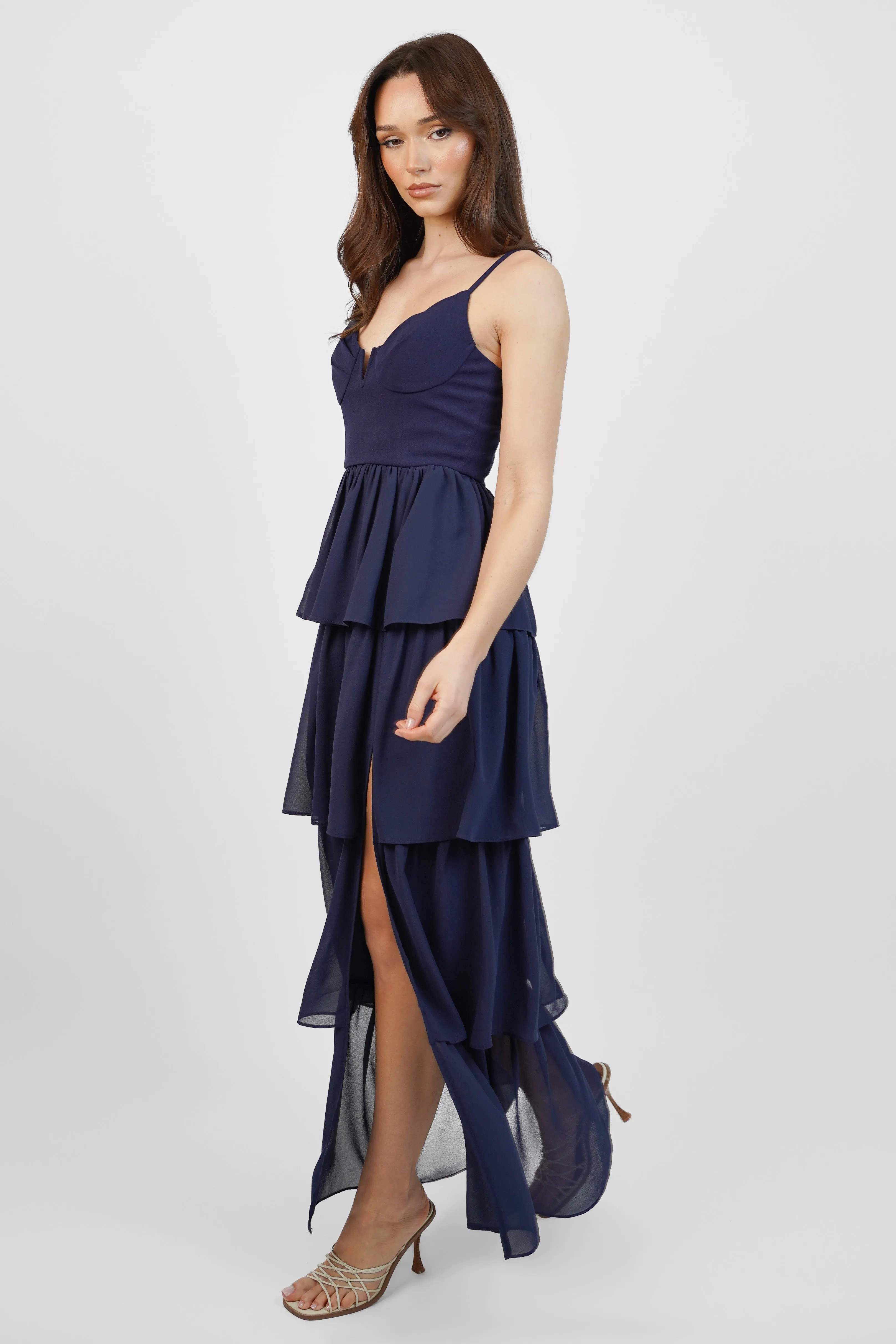 Navy Chiffon Tiered Maxi Dress