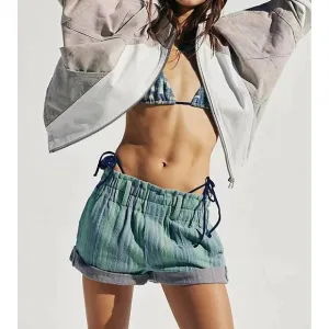 NEW FREE PEOPLE solar flare baja striped shorts in blue / green