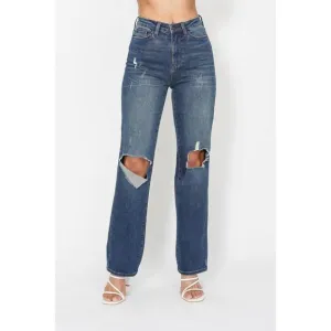 NEW JUDY BLUE high waist knee ripped denim jeans in blue