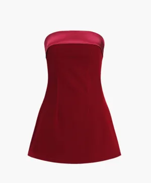 NEW Micas Satin Velvet Strapless Short Dress, Red, Sz M