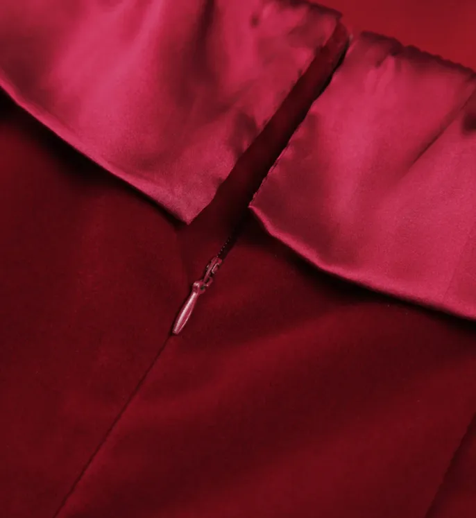 NEW Micas Satin Velvet Strapless Short Dress, Red, Sz M