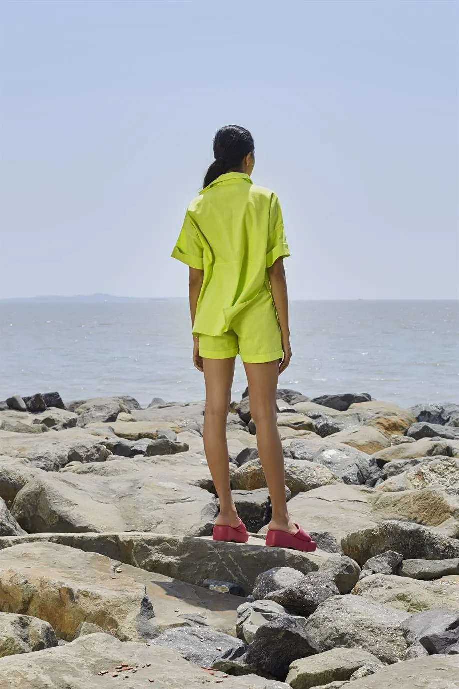 New Season Summer/Fall 2024-Coord Set Green Ekin Shirt Cotton Neon-MT Ekin Shirt Coord Set-Neon Green-Fashion Edit Mati