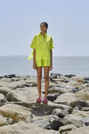 New Season Summer/Fall 2024-Coord Set Green Ekin Shirt Cotton Neon-MT Ekin Shirt Coord Set-Neon Green-Fashion Edit Mati