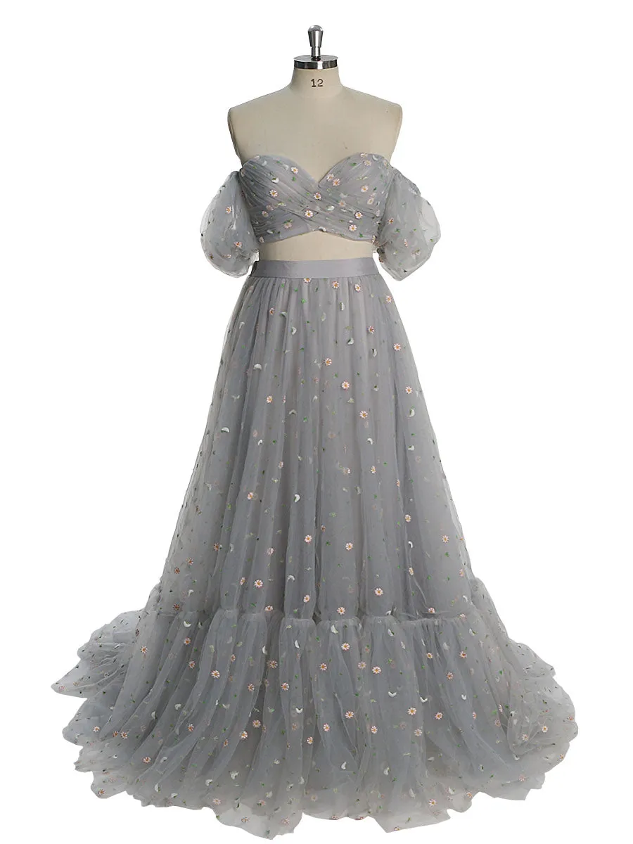 New Tulle with Embroidered Woman 2 Pieces Set Gown Elastic Waist Photo Shoots Dress YW231030