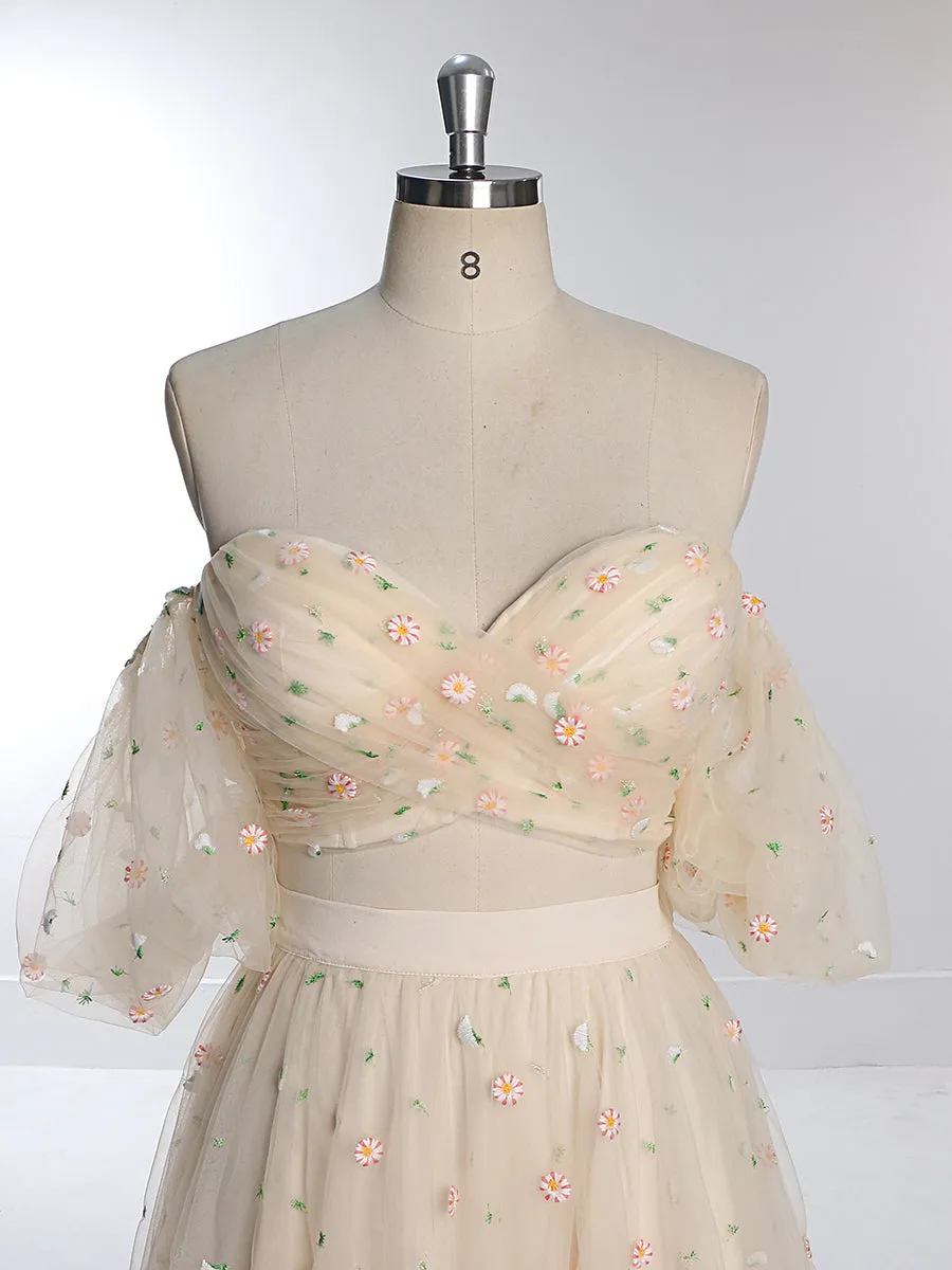 New Tulle with Embroidered Woman 2 Pieces Set Gown Elastic Waist Photo Shoots Dress YW231030