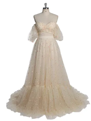 New Tulle with Embroidered Woman 2 Pieces Set Gown Elastic Waist Photo Shoots Dress YW231030