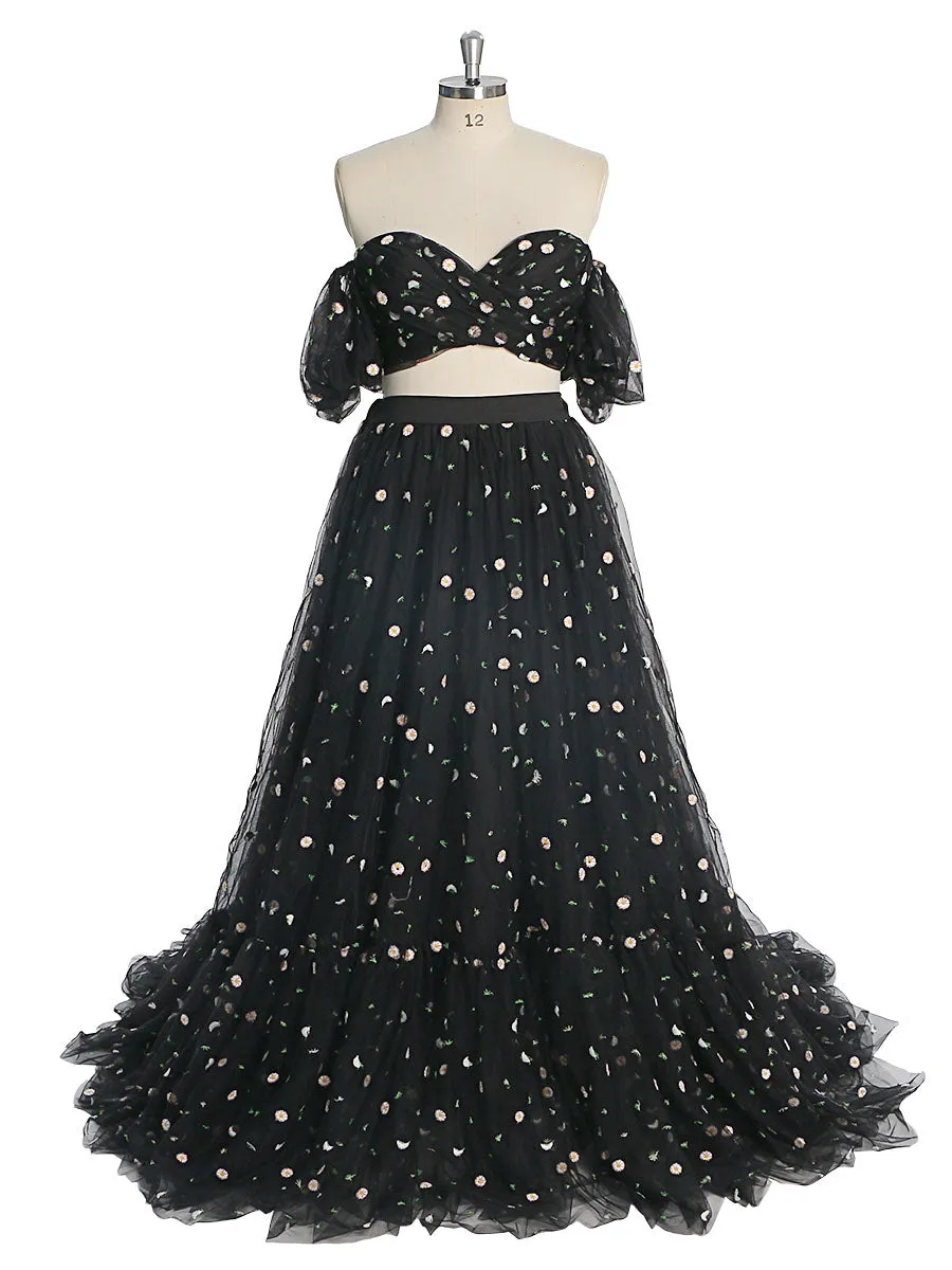 New Tulle with Embroidered Woman 2 Pieces Set Gown Elastic Waist Photo Shoots Dress YW231030