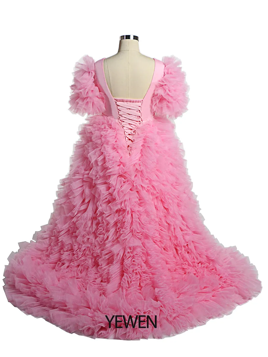 New V Neck First Communion Dresses for Girls flower girl dresses for weddings Princess Party Dress Photo shooting Dress YEWEN