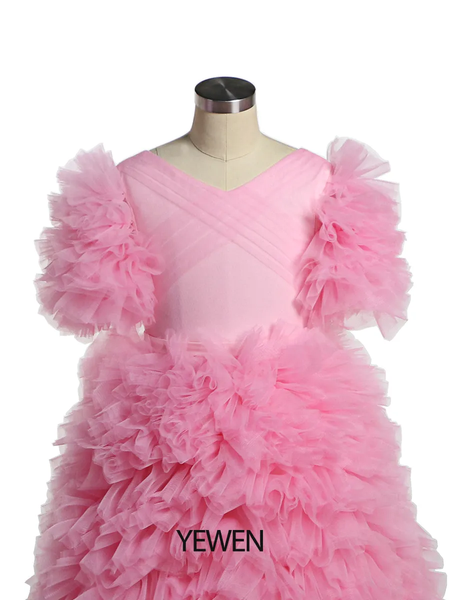 New V Neck First Communion Dresses for Girls flower girl dresses for weddings Princess Party Dress Photo shooting Dress YEWEN